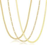 Zocomi Gold Chain Necklaces for Men, Stainless Steel Cuban Figaro Herringbone Link Chains Set Mens Necklace Jewelry Gifts Male Boys Him Cadenas Para Hombres 20 Inches