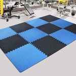 SIGNATRON 30Pc - 120 SqFt Exercise Mat Puzzle Gym Mat Interlocking Foam Mats EVA Foam Floor Tiles with Protective Flooring for Gym Equipment Workouts, 12mm Thick (Blue - Black)