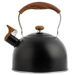 LYTDMSKY Tea Kettle, Stove Top Kettle, Whistle Kettle for Stovetop, 2.5L Food Grade Stainless Steel Tea Pot Stovetop for Tea Coffee Milk, Folding Wood Handle Farmhouse Whistling Kettle, Black