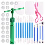 Swpeet 36Pcs Green Clay Extruder Gun Fondant Sugar Paste Extruder Clay Cake Sculpture Gun, Ball Stylus Dotting Tool with Plastic Scraper, Cake Decorating Supplies Modeling Tool