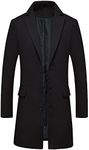 Lisskolo Men's Classic Wool Trench Overcoat Single Breasted Mid Long Wool Blend Top Pea Coats Jackets Black L