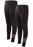 New Balance Girls' Active Leggings - 2 Pack Full Length Performance Yoga Pants (7-16), New Black/New Black, 10-12