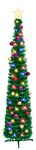 Dolicer 5Ft Pop up Christmas Tree, Collapsible Tinsel Christmas Tree with 30 Colorful LED Lights Artificial Pencil Tree with 25 Ball Ornaments Battery Operated Xmas Tree Decor Home Party (Green)