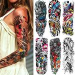 Fake Fish Sleeve Tattoo Stickers 6-Sheet Full Arm Fish Flower Temporary Tattoos Sleeves for Adult Kids Women Makeup