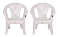 PETALS Crystal Plastic Chairs | Plastic Sofa Chair for Home and Garden | Bearing Capacity Upto 150kgs (White) (Set of 2)