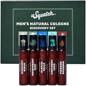Dr. Squatch Natural Cologne for Men, Mini Men’s Cologne (0.17oz, 5-Pack) | Mini Travel Kit, Manly Fragrances of Midnight Birch, Rainforest Mist, Glacial Falls, Castaway Cove, Fireside Bourbon
