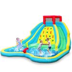 DORTALA Inflatable Water Slide, Water Park Bouncy House w/Splashing Pool, 2 Slides, Climbing Wall & Water Cannon, Blow Up Waterslide for Kids & Adults Party Gifts(without Air Blower)