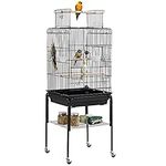 Yaheetech Parrot Cage Bird Cage Open Play Top Budgie Cage with Detachable Stand for Mid-Sized Cockatiel Sun Parakeet Green Cheek Conure Black