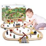 Play Build Wooden Train Set For Kids - 100 Piece Complete Toddler Train Set - Interactive Play & Learn Set - Creative Wooden Train Track Design - Premium Quality - Ages 3+