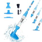 PoolyPoly 3 in 1 Pool Vacuum Cleaner, Electric Pool Hoover with Length Adjustable Handle, Rechargeable Vacuum for Spas, Hot Tubs, Small Pools, 90 Minutes Running Time, Blue