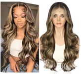 Sapphirewigs 13x4 Brown Lace Front Wig Synthetic Body Wave Highlight Brown Balayage Kanekalon Futura Wig Party Date Daily Wear Natural Looking Wig 26inch