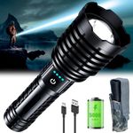 Grentay Super Bright Flashlight High Lumens, 20H Long Battery Life Rechaegeable LED Flashlight Handheld Zoomable 5 Modes IP67 Waterproof Powerful for Hiking Camping Emergencies