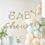 Ginger Ray Baby Shower Letter Banner Bunting Garland Hanging Decoration with Floral Cut-Outs 4m, Pastel