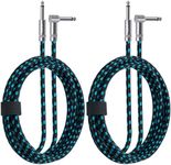 CeMeow 2Pack Guitar Cable 6ft 1/4 Inch Guitar Cord Straight to Right Angle Instrument Cable with Braided Tweed and Anti-Kinking Design for Guitar Bass Amp, Black & Blue