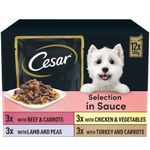 CESAR Pouch Selection in Sauce, Fresh Adult Wet Dog Food Pouches in Delicious Sauce with Succulent Meats and Vegetables, 48 x 100 g