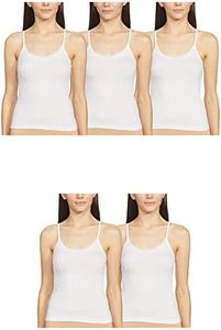 Rupa Softline Women Super Combed Cotton Regular Fit White Camisole, Under-Shirt, Stretchable and Body-Hugging,Pack of 5