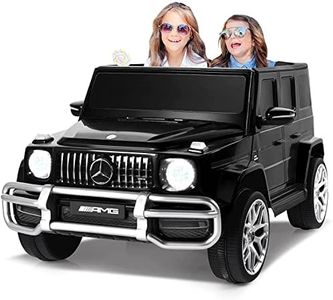 FINOOS Auto Macchina elettrica per bambini 2 posti Mercedes G63 AMG 4X4, 2 x 12V 7Ah Batteria a doppio sedile - con telecomando - Sedile in pelle e pneumatici EVA (Nero)