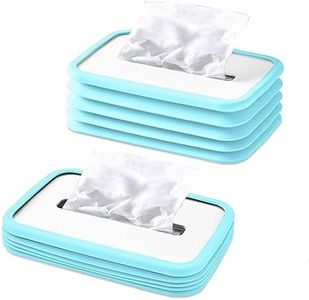 Foldable Tissue Boxes - 2PCS Tissue Box Cover Holders, Clear Tissue Holder Dispenser for Facial Tissue, Napkins, Dryer Sheets for Bathroom, Desks, Countertops, Vanity, Bedroom, Night Stands Blue