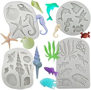 4PCS Marine Theme Fondant Silicone Mold Seaweed Sea Fish Crab Coral Conch Sea Shells Shape DIY Handmade Baking Tools