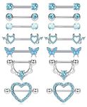 PATISORNA 7 Pairs 14G Nipple Rings for Women Surgical Steel CZ Heart Butterfly Flower Snake Barbell Nipple Rings Cute Nipple Body Piercing Jewelry