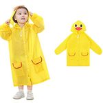 GUSTAVE® Yellow Raincoat for Kids,Boys & Girls with Hood,Polyester Rain Ponchos with Pockets and School Bag Coverage,Bright Color for 3 to 7 Years Old Kids