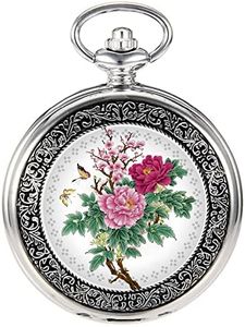 VIGOROSO Quartz Beautiful Butterfly Flowers Enamel Painting Steampunk Silver Pocket Watches in Box