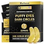 Relaso Under Eye Patches - 24K Gold Dermatology Eye Masks for Wrinkles & Puffiness, Enriched with Collagen, Diminish Dark Circles - Anti-Aging, Smooth Fine Line, Nourish Skin - 12 Pairs