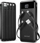 Charmast Power Bank with built-in cables 2 Pack, 10000mAh USB C Battery Pack 6 Outputs 3 Inputs Portable Charger with LED Compatible with iPhone iPad Samsung etc.(Black+Black)