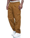 THWEI Mens Cargo Pants Casual Drawstring Athletic Jogger Sports Outdoor Trousers, Dark Khaki, Medium