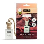 Evair SANDALWOOD Luxury Car Air Freshener | Essential Oil Hanging Car Perfume | Long Lasting Car Fragrance Diffuser | Premium Glass Bottle with Wooden Diffuser Hanging Pod | 10ml (Pack of 1)