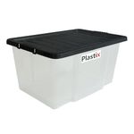 Plastix 50L 50 LITRE Clear Plastic Storage Box With Black Lid Home Office Stackable UK Made