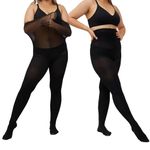 LiiYoang Black Tights Women Plus Size 40 Denier，M-4XL Tummy Control Snag Tights Ladies Opaque Pantyhose 2 Pairs