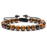 M MOOHAM 8Mm Stone Tiger Eye Bracelet, Stress Relief Yoga Beads Adjustable Bracelet Anxiety Aromatherapy Essential Oil Diffuser Healing Lava Bracelet For Men Women, 9.4 Inches, Stone