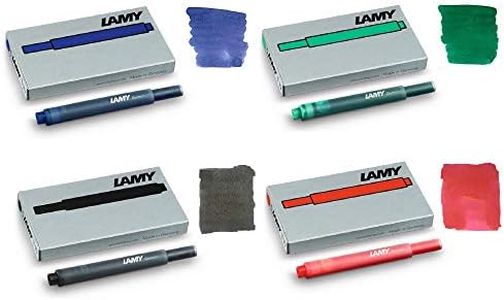 Lamy T10 Fountain Pen Ink Cartridges - Mix 4 Pack (20 Cartridges) - Black, Blue, Red, Green