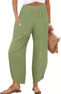 ANRABESS Womens Wide Leg Palazzo Capri Pants 2026 Summer Casual High Waisted Barrel Lounge Flowy Cropped Beach Work Trousers Green XX-Large