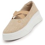 FAUSTO FST KI-61 JUTE-40 Women's Beige Elastic Closure Cross Strap Denim Slip On Height Enhancer Ballet Shoes (7 UK)