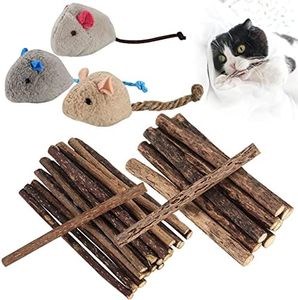 33 Matatabi Bâtons Chat, Bâtons d'herbe à Chat Naturel Matatabi, Comprend 3 Souris Jouet pour Chat, Soin Sain Dent Chat pour Jouets Chat d'intérieur