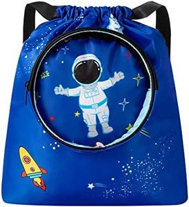 CAMSTIC Lightweight Dry Wet Drawstring Swimming Bag with Cute Print for Kids, Blue