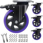 5 Inch Caster Wheels with Brake, 2200lbs Heavy Duty Casters Set of 4, Polyurethane Dual Locking Industrial Casters, Swivel Plate Castors for Cart, Workbench, Furniture(Free Hardware Kits)