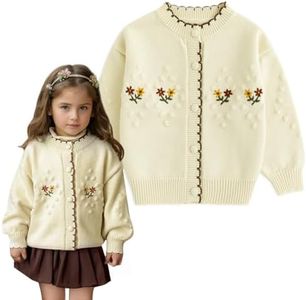 Simplee kids Toddler Sweater Little Girl Knitted Cardigan Flower Embroidery Coat for Spring and Fall Size 6-7 Years
