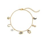 SLOONG Evil Eye Bracelet Anklet Hamsa Hand Bracelet 14K Gold Plated Dainty Bracelet Anklet White Blue Cz Pendant Bracelet Anklet for Women, Adjustabe Size, [Adjustable], Copper, Agate