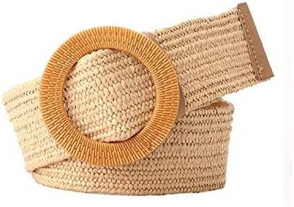 SeptCity Women Woven Rattan Wide Stretch Straw Belt(khaki)