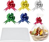 5Pcs Hamper Cellophane Wrap and Bow Set Hamper Cellophane Wrap for Hampers Large Cellophane Bags for Gifts Hamper Basket Bag Christmas Cellophane Wrap Bags Christmas Large Gift Bags Plastic Wrap