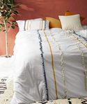 Flber Outlet Tasseled Duvet Cover King Boho Comforters Textured Bedspreads White Bedding Cover (96â€ x104â€)