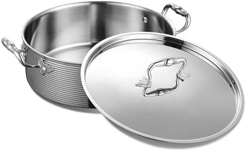 DELARLO Tri-Ply Stainless Steel 8QT Stock Pot,13 inch Everyday Pan with Lid, Kitchen Induction Deep Saute Pan,shabu shabu pot High Side Cooking Hot Pot Oven Safe Up to 600℉