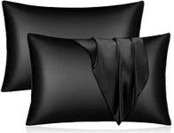 Satin Pillowcase for Hair and Skin, Silk Satin Pillowcase 2 Pack, Queen Size Pillow Cases Set of 2, Silky Pillow Cover with Envelope Closure (20x30, Black)