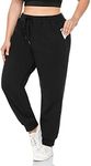 ZERDOCEAN Women's Plus Size Fleece Lined Sweatpants Relaxed Fit Workout Athletic Jogger Fleece Pants, Black, 3XL