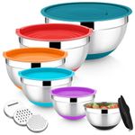 Onader Stainless Steel Mixing Bowls, 6-Piece Metal Salad Bowl for Kitchen Baking Cooking Serving, Airtight Lids & 3 Graters & Silicone Bottom, Size 0.7/1.2/1.6/2.5/2.8/4.6QT - Colorful