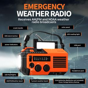 FosPower Emergency Weather Radio – Portable Hand Crank, Orange