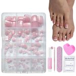 DMQ French False Toenail Set, 144Pcs Square Press on Toenails, White Tip French Fake Toe Nails with Glue, 12 Sizes Full Cover Stick on Toenails for Women French Nail Art Manicure Decorations